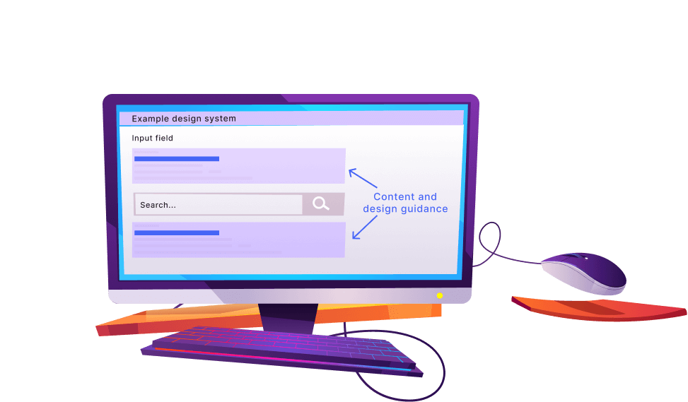 Illustration of sample design system with content and design guidance inside a component’s documentation.